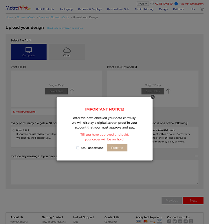 How To Order Online - Check mark, and proceed